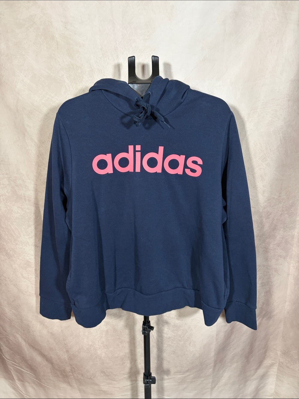 adidas Navy Pullover Sweatshirt with Pink Logo kangaroo pocket Size 3X